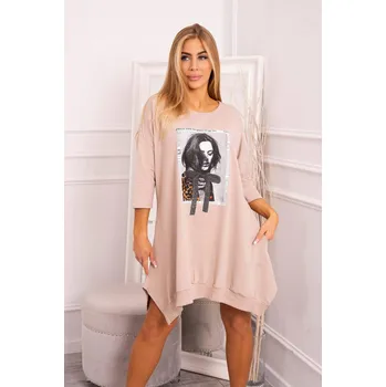 Dámské šaty Šaty s potiskem a rozšířenou spodní částí béžové UNI