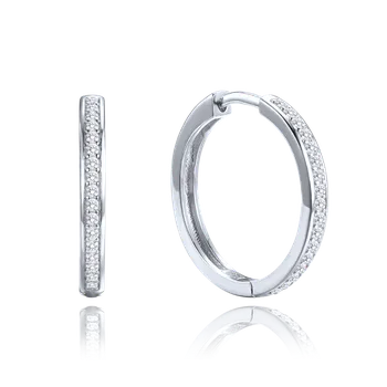 Náušnice MINET Stříbrné náušnice hranaté kruhy 2 cm s bílými zirkony JMAN0633SE02