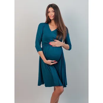 Těhotenské šaty Mama L'amour Těhotenské a kojící šaty s uvazováním 3v1 Fiori petrolejové 3/4 rukáv Velikost: 4XL