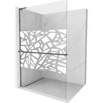 Mexen Kioto+ L sprchová stěna s poličkou Walk-in 90 x 200 cm, bílý vzor, gun metal - 800-090-123-95-85 Sprchové stěny
