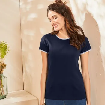Dámské tričko Tričko s krátkými rukávy a kontrastním lemováním námořnická modrá 38/40