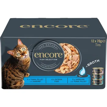 Krmivo pro kočku 24x70g Encore konzerva ve vývaru Fish Selection výhodné balení konzervy pro kočky
