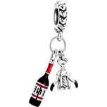 Visací stříbrný přívěsek korálek lahev vína