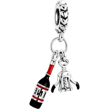 Přívěsek Visací stříbrný přívěsek korálek lahev vína