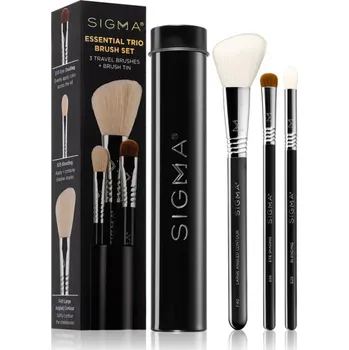 Sigma Beauty Essential F40 štětec na pudr a tvářenku 1 ks + pouzdro na štětce 1 ks + štětec na stínování a přechody 1 ks + štětec na rozmazávání očních stínů 1 ks