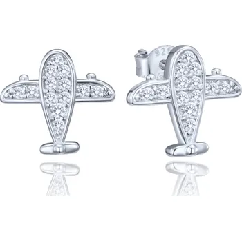 Šperk Stříbrné náušnice letadla s bílými zirkony