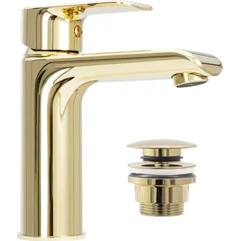 Vodovodní baterie Umyvadlová baterie REA BLOOM zlatá vč. výpusti Click-clack - VÝPRODEJ 3ks