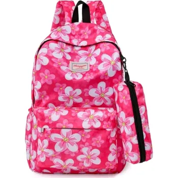 Městský batoh Dívčí květinový batoh s pouzdrem Barva: Růžová