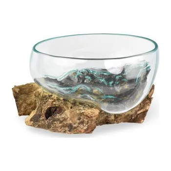 Skleněná mísa na dřevě 20 cm velká - var. R