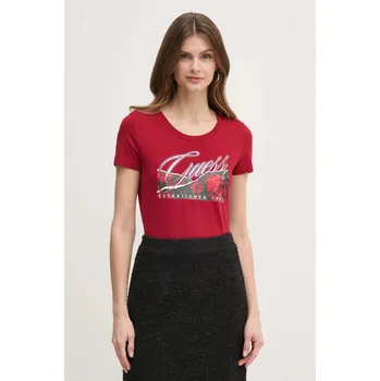 Tričko Guess vínová barva, W5RI03 J1314 W5RI03.J1314 83X, vel. M