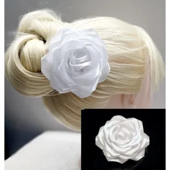 Brož Brož 3v1 do vlasů růže bílá saténová velká BR002a