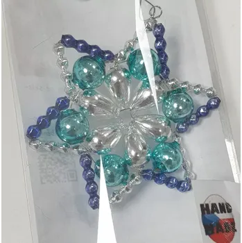 Vánoční ozdoba Vánoční hvězda "HUDEROVKA" - modrá/stříbrná/tyrkysová (vánoční ozdoby z dutých perlí)