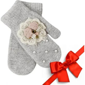 Rukavice Flamenco Mystique Rukavice jednoprsté roztomilé květy a perly šedé rek131