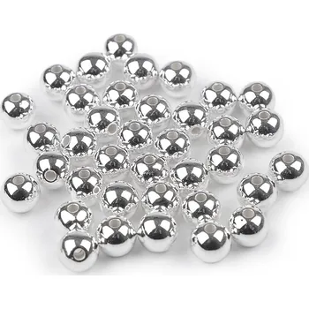 Korálek Plastové voskové korálky / perly Glance Metalic Ø10 mm, barva 1 stříbrná