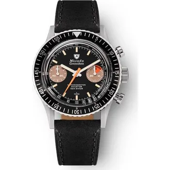 Hodinky Nivada Grenchen Chronomaster Orange Boy Inter. Bezel - Manual - Black leather + 5 let záruka a dárek ZDARMA