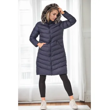Dámská casual bunda Z6690 DEWBERRY FUR HOODED WOMEN'S COAT-NAVY-1 dewberry šedá 3224044