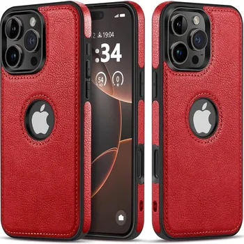 Pouzdro na mobilní telefon Kožený obal s výřezem pro logo iPhone 16 Pro Max Barva: Červená