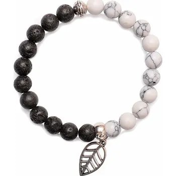 Náramek Howlit bílý a láva náramek s lístečkem obvod cca 16 až 22 cm