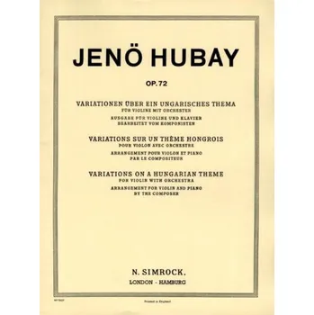Jeno Hubay: Variations on a Hungarian theme op. 72 (noty na housle, klavír)