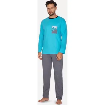 Pánské pyžamo 453/1 - pánské pyžamo Regina dlouhé, M, tyrkys