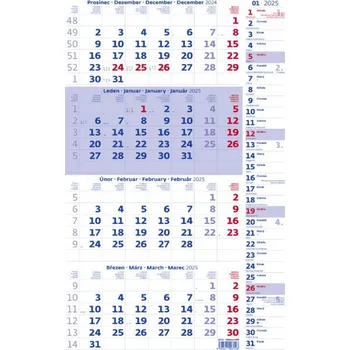 Kalendář Čtyřměsíční kalendář 2025 modrý s poznámkami - nástěnný kalendář