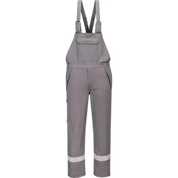 Pracovní oblečení PORTWEST FR418 BIZFLAME WORK / Nehořlavé kalhoty s laclem, reflexní pruh - šedá XL