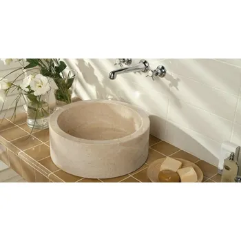 Umyvadlo Luxusní dekorativní umyvadlo na desku kulaté světle hnědé, průměr 40 cm