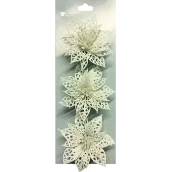 Stuha Růže vánoční bílá 3 ks, 8 cm 1969