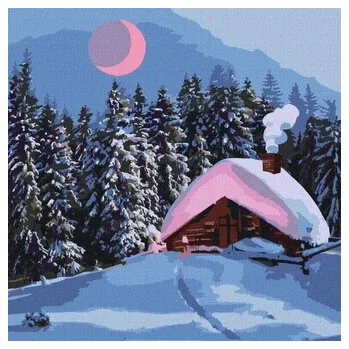 Set školních potřeb Malowanie po numerach - Zaśnieżona chata 40x40cm