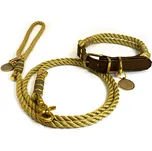 SvětTlapky Luxusní vodítko s obojkem pro psy MIA RUKOJEŤ SET - Zlaté 1,4m Velikost setu (plíšek není součástí produktu): L