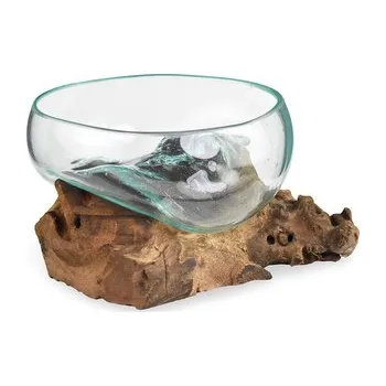 Skleněná mísa na dřevě 20 cm velká - var. D