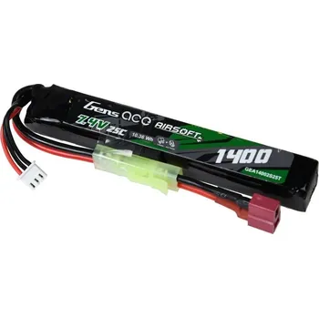 Baterie pro airsoftovou zbraň Li-Pol akumulátor Gens ACE 7,4V 1400mAh 25C - Mini Tamiya + redukce na Dean-T
