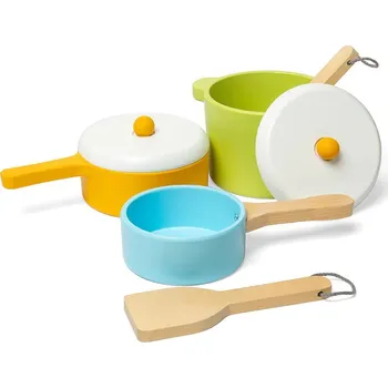 nádobí do dětské kuchyňky Bigjigs Toys Sada nádobí 7 dílů