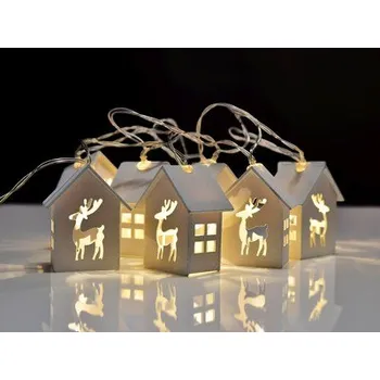 Vánoční dekorace LED svítící řetěz s 10 vyřezávanými domečky 165 cm