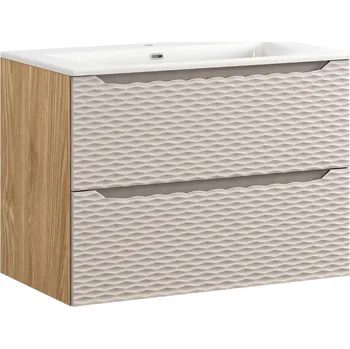 Policová skříň Závěsná skříňka Ocean se zápustným umyvadlem 80 cm béžová/dub olejovaný