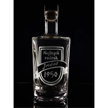 Sklenice Lahev na slivovici 0,7l, nejlepší ročník 1950 s vlastním jménem - ručně ryté (broušené), dárková krabička, možnost jména na přání