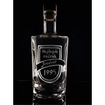Sklenice Lahev na slivovici 0,7l, nejlepší ročník 1995 s vlastním jménem - ručně ryté (broušené), dárková krabička, možnost jména na přání