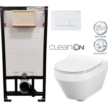 Klozet DEANTE Podomítkový rám, pro závěsné WC mísy + SLIM tlačítko bílé + WC CERSANIT CLEANON CREA OVÁL + SEDÁTKO CST_WC01 A51P CR1