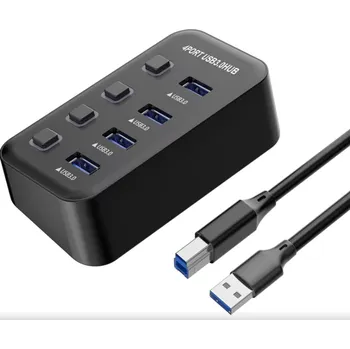 USB hub PremiumCord USB 3.2 Superspeed HUB 4-portový s vypínači portů KU3HUB4G