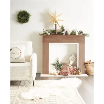 Krbová obestavba Krbová římsa světlé dřevo MDF 110 x 19 x 102 cm krbové obložení klasický moderní styl obývací pokoj Beliani