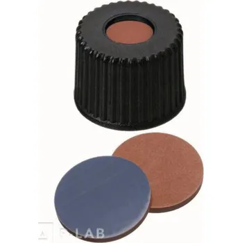 Víčko s otvorem se septem pro vialku ND8 (Materiál septa: PTFE červený / silikon bílý / PTFE červený, Tloušťka (mm): 1, Tvrdost (Shore A): 45&deg, Balení (ks): 100)