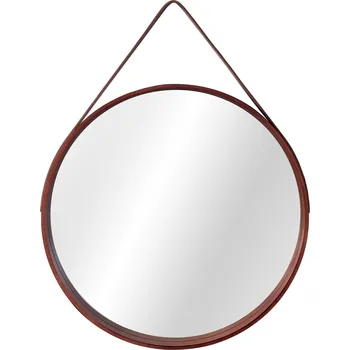 Zrcadlo Kulaté zrcadlo WOOD se závěsným páskem 50 cm hnědé