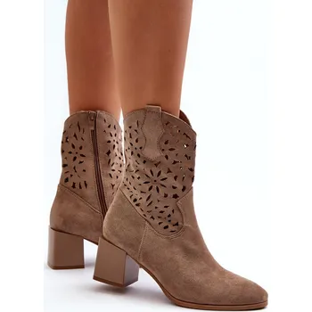 Dámská zimní obuv Dámské kotníkové boty s dírkovaným svrškem na bloku ASA217-7 Béžová - Jezzi béžová 37