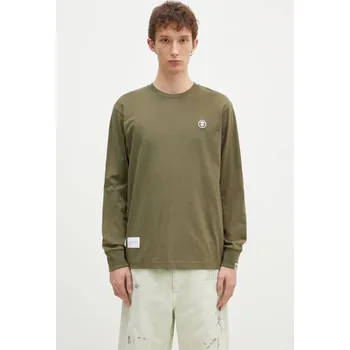 Pánské tričko Bavlněné tričko s dlouhým rukávem AAPE Moon Face Logo, L, zelená, 91X