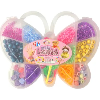 Dětské navlékací korálky Navlékací korálky + gumičky kreativní set výroba dětské bižuterie motýlek