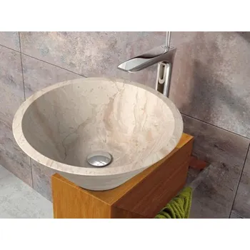 Umyvadlo Menší kamenné umyvadlo do koupelny ručně leštěný přírodní mramor krémový, průměr 35 cm