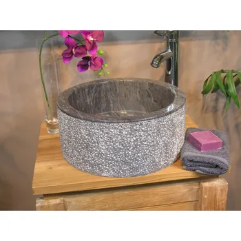 Umyvadlo Luxusní mramorové umyvadlo šedé / černé, hrubá vnější strana, průměr 45 cm