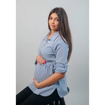 Těhotenská móda Mama L'amour Elegantní těhotenská a kojící košile 3v1 Leticia modro bílé proužky bavlněná Velikost: 2XL