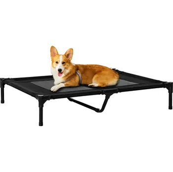 Pelíšek pro psa PawHut Dog Lounger Vyvýšený venkovní pelíšek a pohovka pro psy, Oxford Black, 92x76x18cm| Aosom