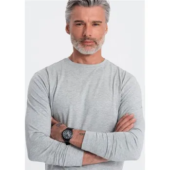 Pánské oblečení Pánské tričko BASIC s dlouhým rukávem a kulatým výstřihem - šedý melír V3